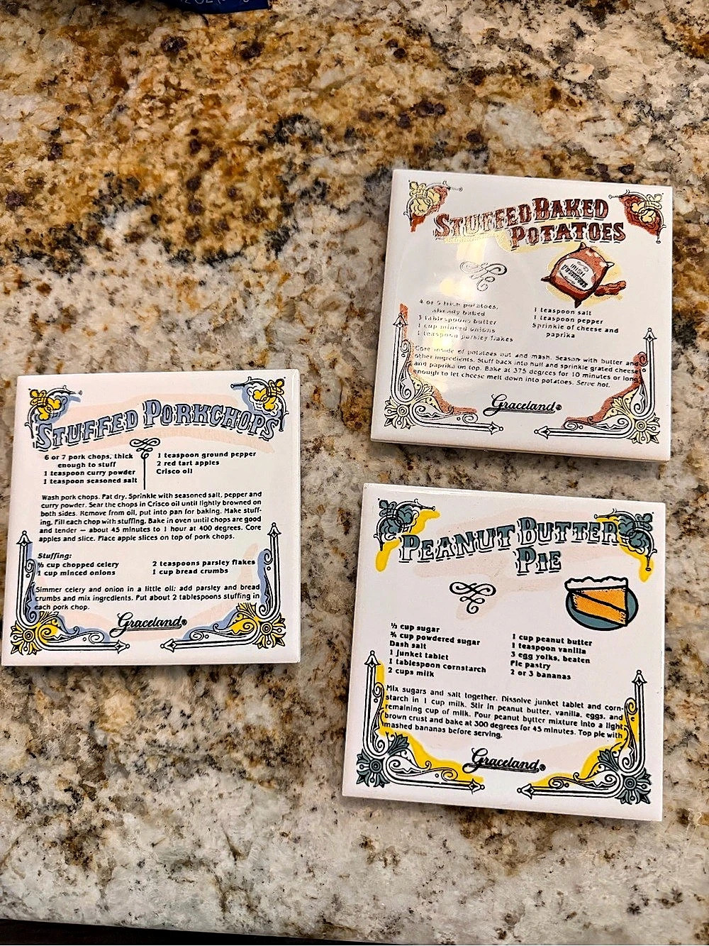 Vintage Ceramic Graceland Recipe Tiles/Trivets